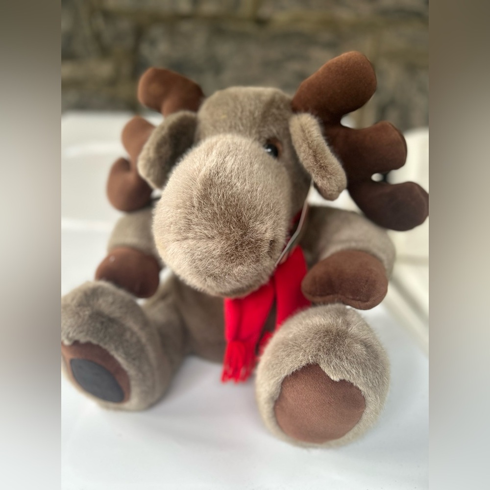 Plush Moose Toy with Red Scarf